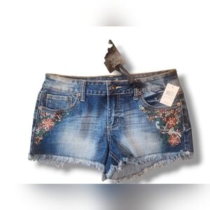 ZCO Jean Shorts Cutoff Distressed Flower Stitched Y2K Festival Size 11 N…